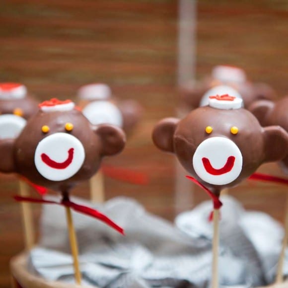 Sock monkey cake pops | CatchMyParty.com