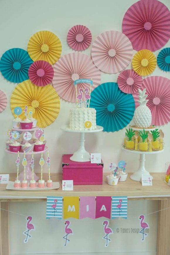 Tropical flamingo pineapple birthday party | Catchmyparty.com