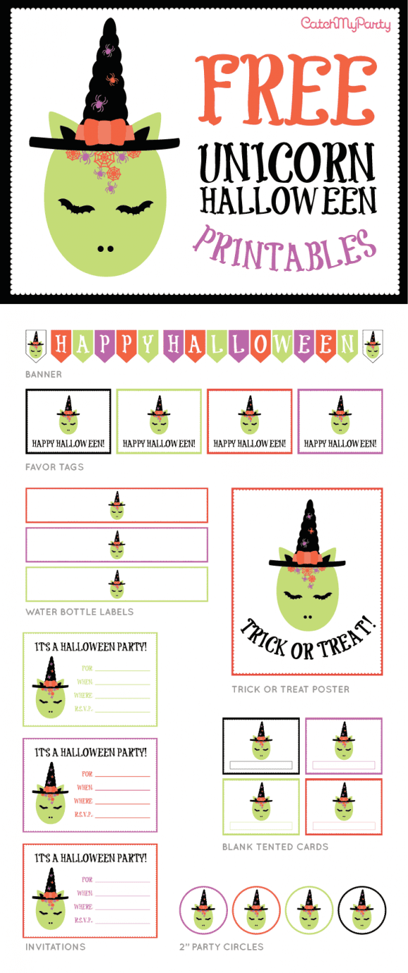 FREE Unicorn Halloween Party Printables | CatchMyParty.com