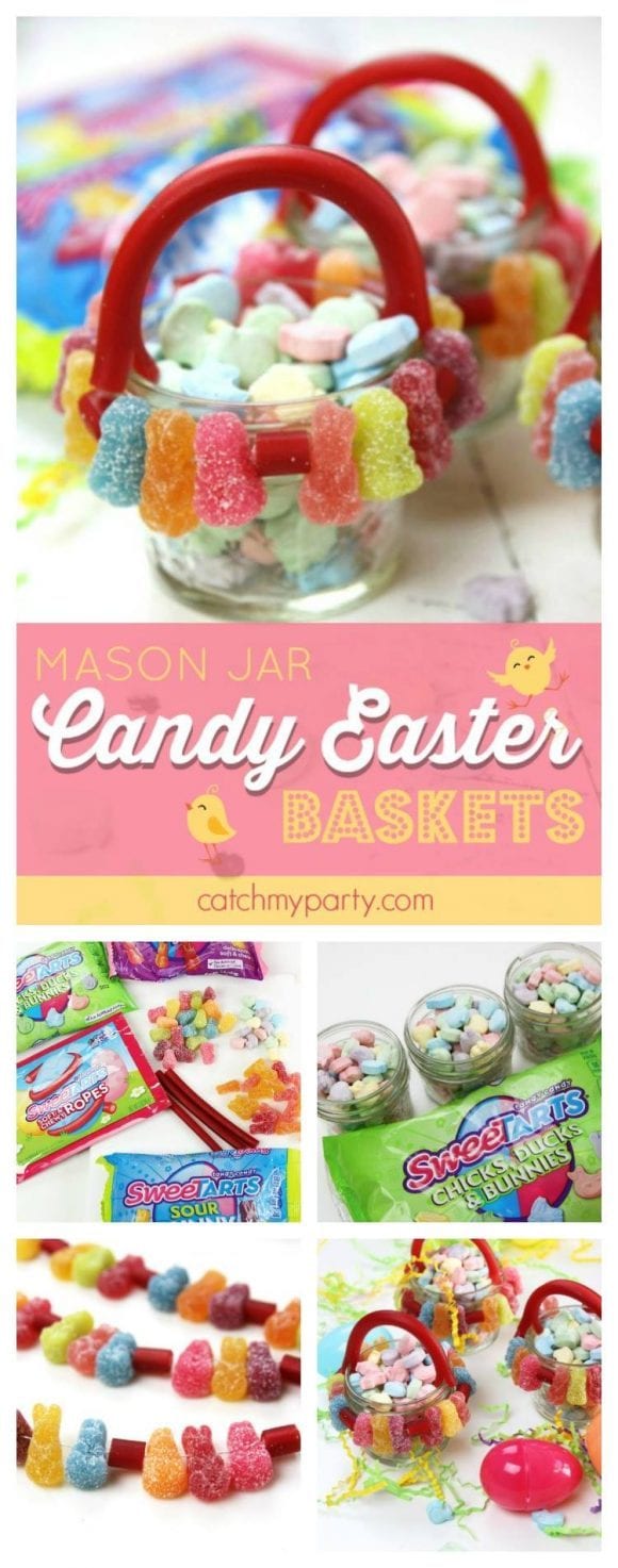 SweeTARTS Mason Jar Candy Easter Baskets DIY | CatchMyParty.com