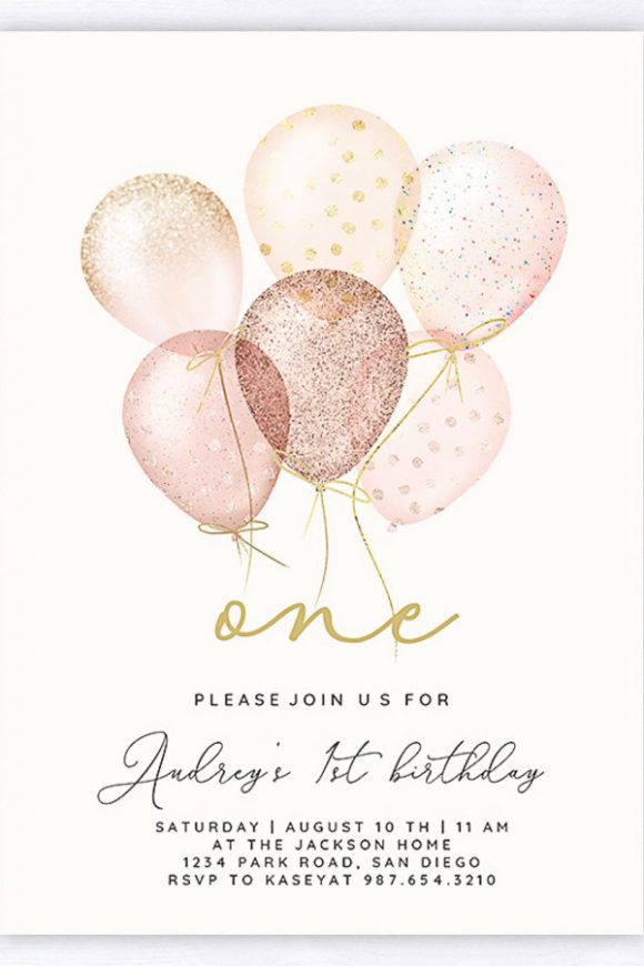 Birthday Party Invite Editable Birthday Invite First Birthday Invite Pink Balloon Invite Balloon Party Invite Editable Party Invitation