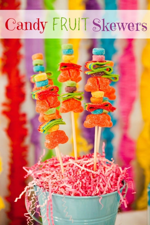 Candy Fruit Skewer DIY | CatchMyParty.com Candy Fruit Skewers | CatchMyParty.com