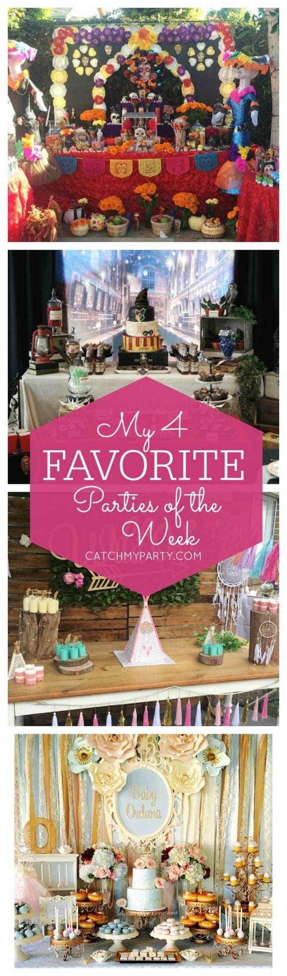 My favorite parties this week include a Dia de los Muertos birthday party, a Harry Potter birthday party, a Wild One 1st birthday party and a Vintage Victorian baby shower! | Catchmyparty.com My favorite parties this week include a Dia de los Muertos birthday party, a Harry Potter birthday party, a Wild One 1st birthday party and a Vintage Victorian baby shower! | Catchmyparty.com