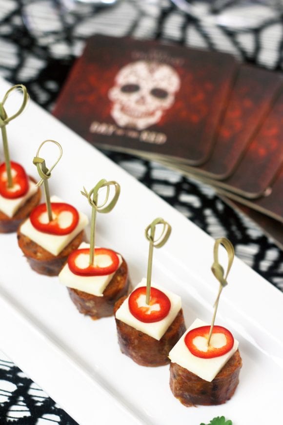 Chorizo appetizer at a Dead of the Dead cocktail party | CatchMyParty.com Chorizo appetizer at a Dead of the Dead cocktail party | CatchMyParty.com