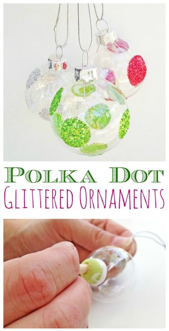 Polka Dot Glittered Ornaments | CatchMyParty.com Polka Dot Glittered Ornaments | CatchMyParty.com