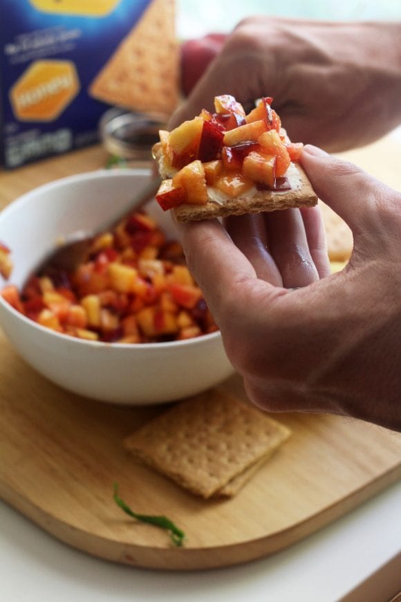 Peach Bruschetta with Goat Cheese | CatchMyParty.com