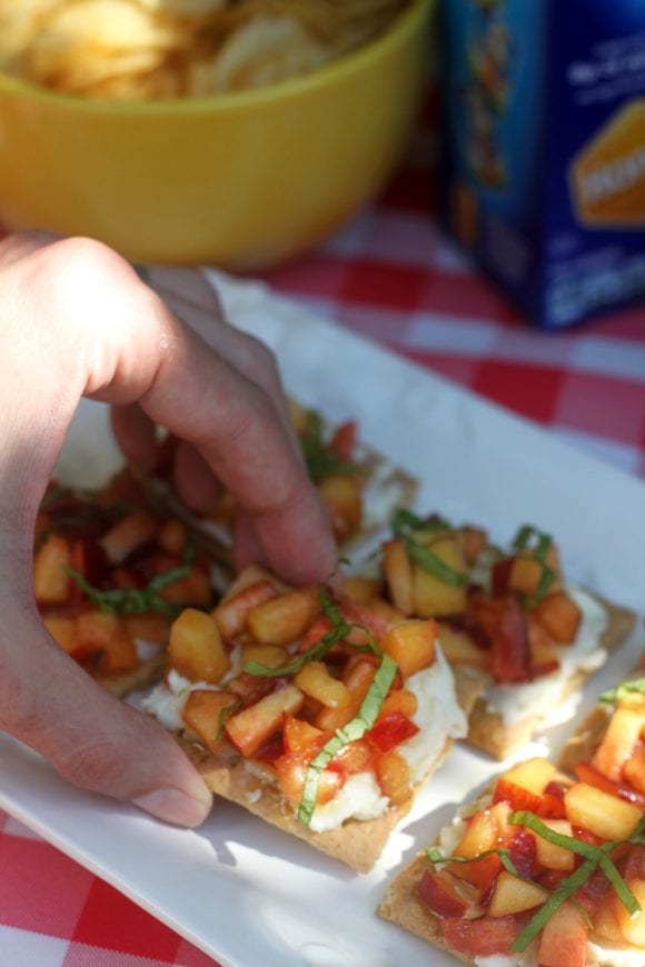 Goat Cheese Peach Bruschetta | CatchMyParty.com