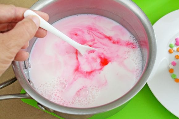 Add small drops of food coloring to the steamed milk | CatchMyParty.com Add small drops of food coloring to the steamed milk | CatchMyParty.com