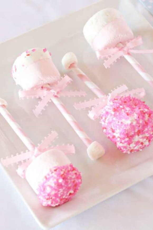 Gender Reveal Baby Shower Marshmallow Rattles | CatchMyParty.com Gender Reveal Baby Shower Marshmallow Rattles | CatchMyParty.com