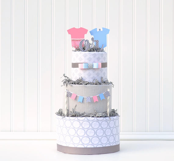 Gender Reveal party supplies - Diaper Cake | CatchMyParty.com Gender Reveal party supplies - Diaper Cake | CatchMyParty.com