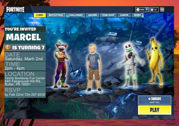 Fortnite Lobby Birthday Party Invitation