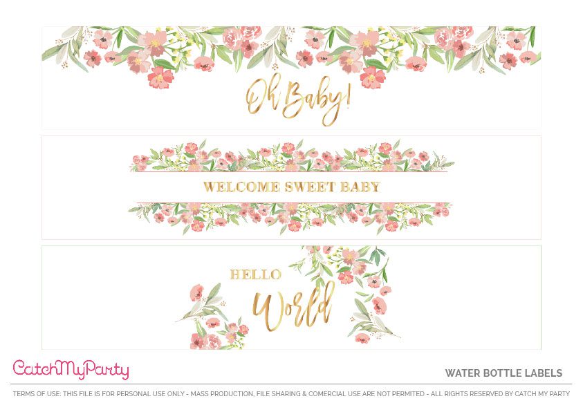 Floral Baby Shower Water Bottle Labels