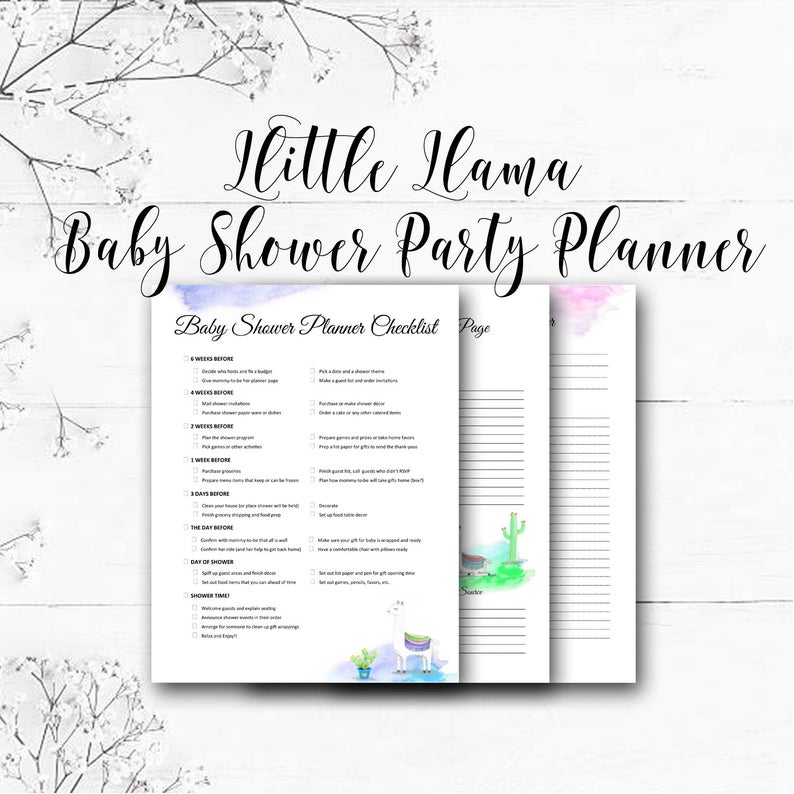 Printable llama baby shower planner | CatchMyParty.com Printable llama baby shower planner