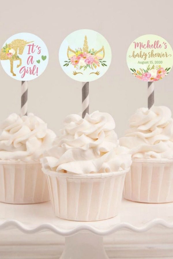 Unicorn Baby Shower Cupcakes | CatchMyParty.com Unicorn Baby Shower Cupcakes | CatchMyParty.com