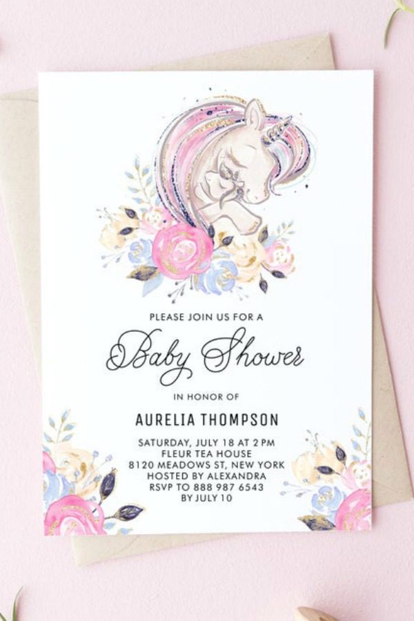 Unicorn Baby Shower invitation | CatchMyParty.com Unicorn Baby Shower invitation