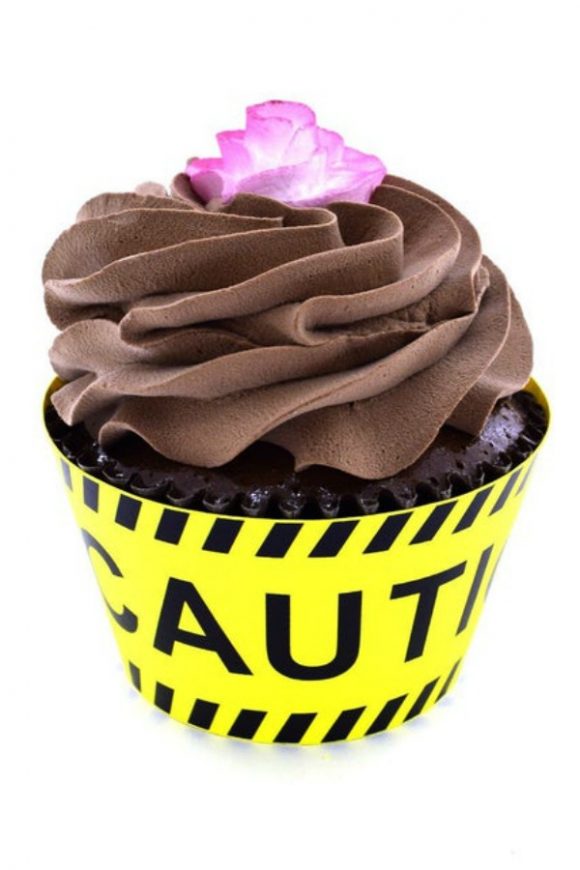 Quarantine Tape Cupcake Wrappers | CatchMyParty.com Quarantine Tape Cupcake Wrappers