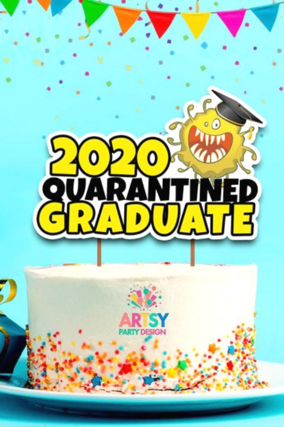Quarantine Graduation Cake Topper | CatchMyParty.com Quarantine Graduation Cake Topper