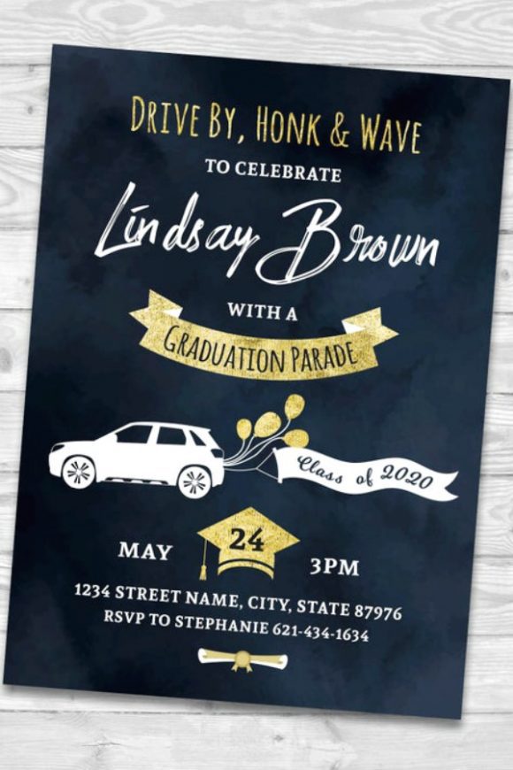 Quarantine Graduation Drive-by Printable Party Invitation | CatchMyParty.com Quarantine Graduation Drive-by Printable Party Invitation