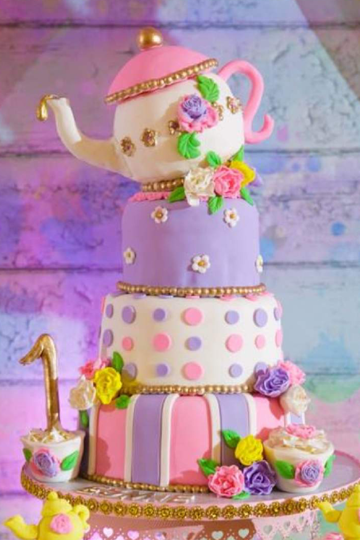 Tea Party 1st Birthday Cake for Girls