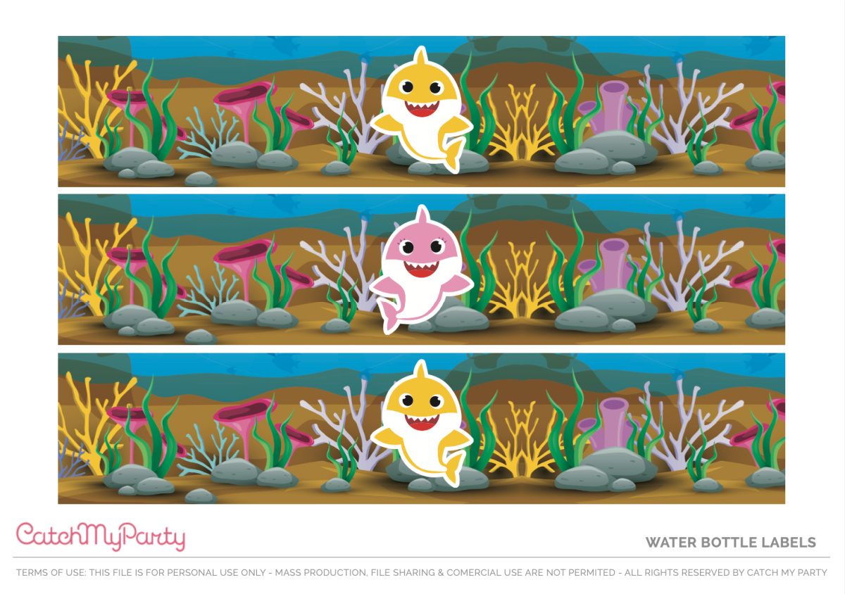 Free Printable Baby Shark Themed Water Bottle Labels