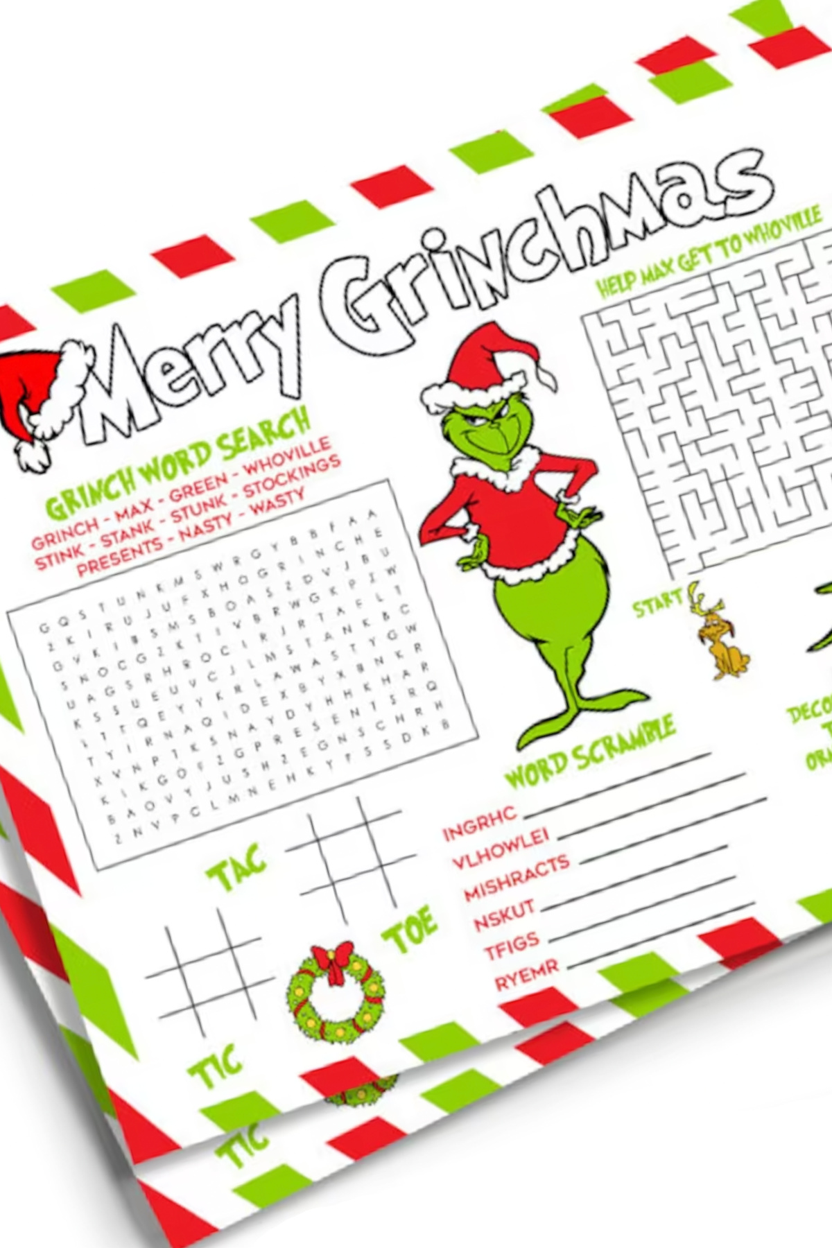 Grinch Christmas Placemat Printable for Kids