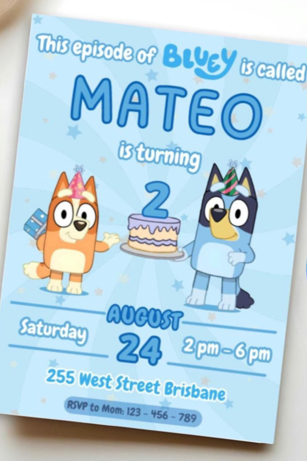 Blue Bluey Party Invitation