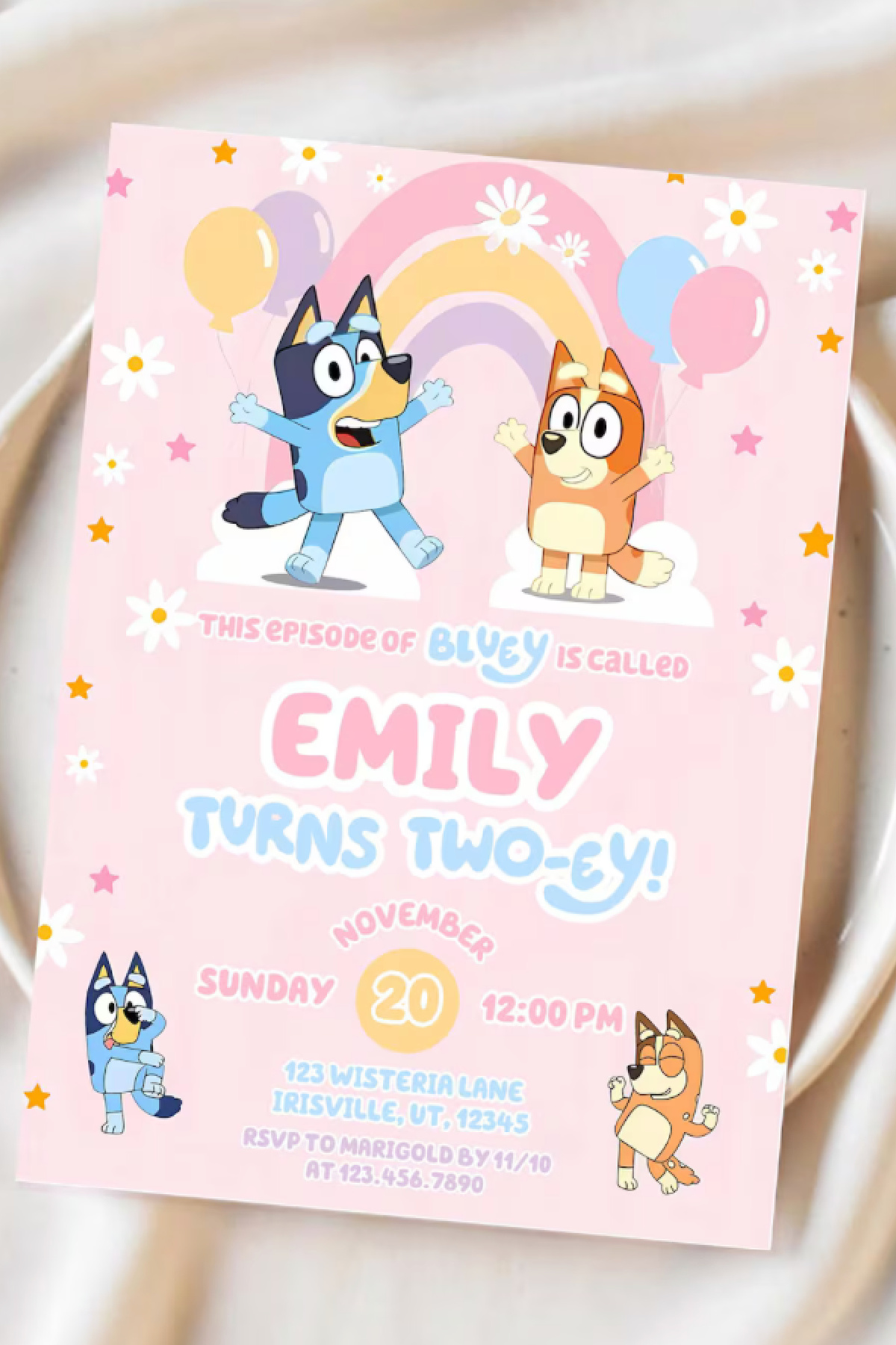 Pink Bluey Party Invitation