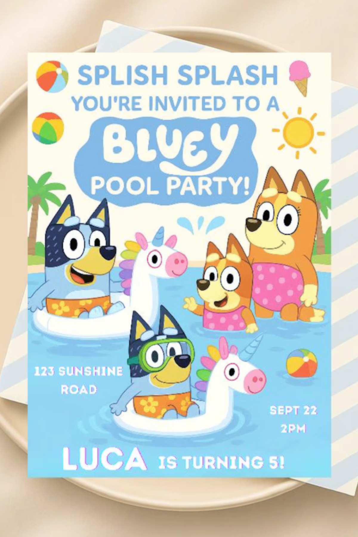 Bluey Pool Party Invitation