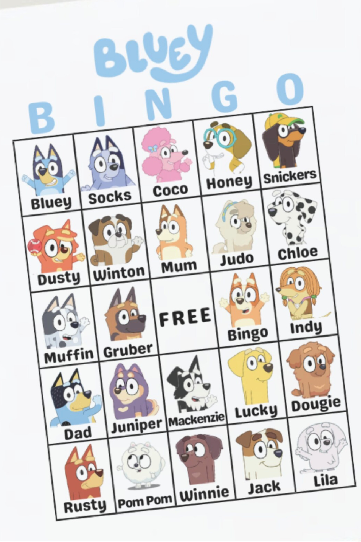 Printable Bluey Bingo Game