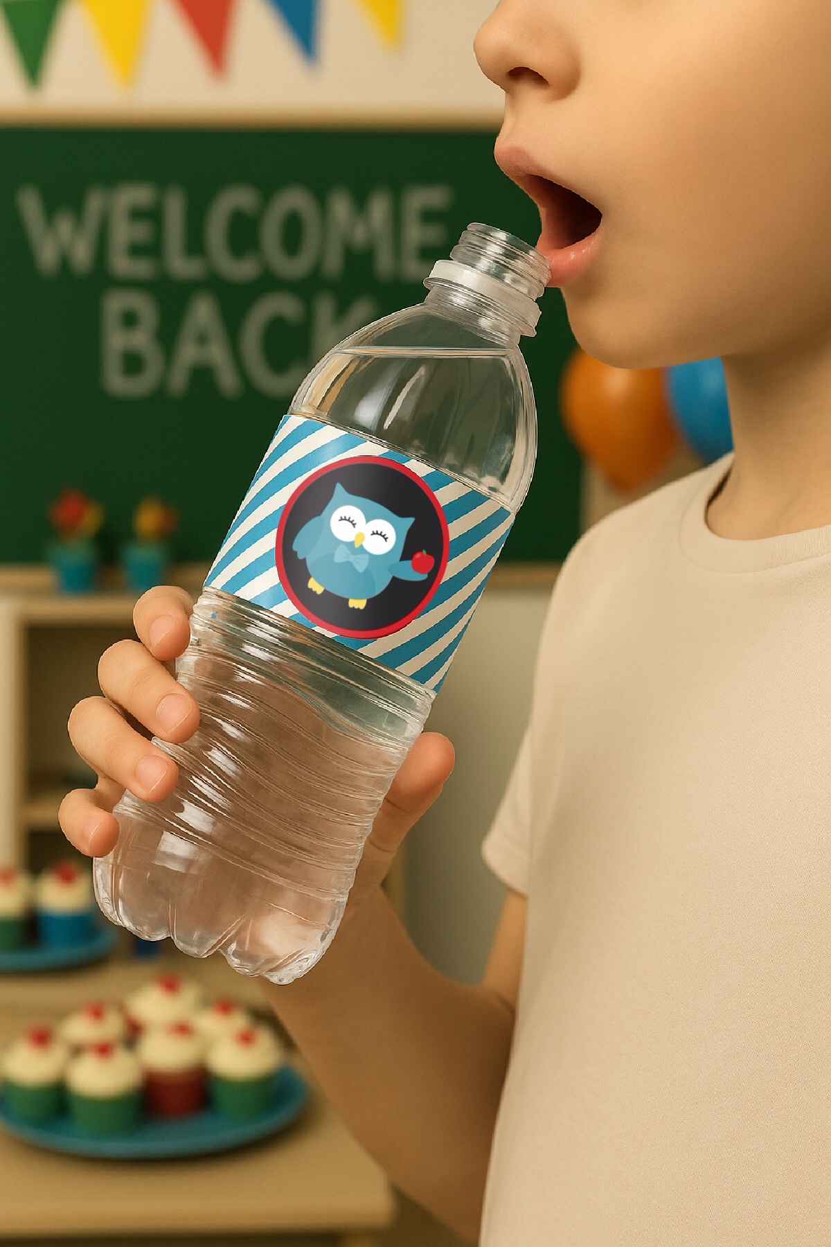 FREE Back to School Owl Water Bottle Labels Printable