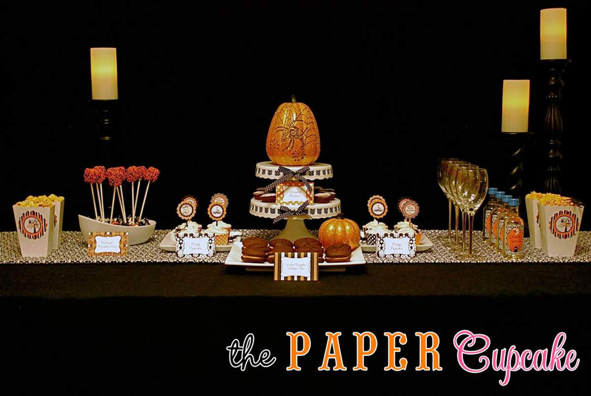 Damask Chic Halloween Party - Elegant damask embellished Halloween tablescape