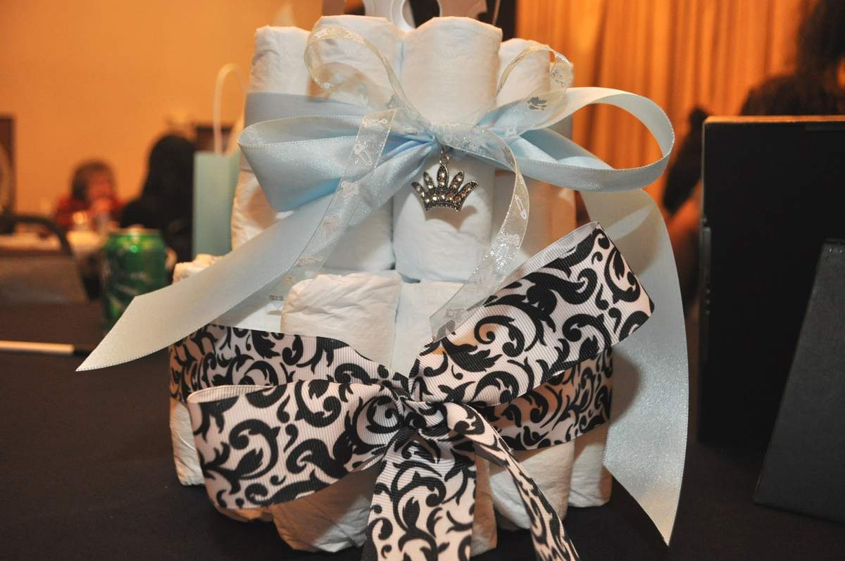Waiting a Prince Arrival - Baby Blue & Damask wit a Touch of Black