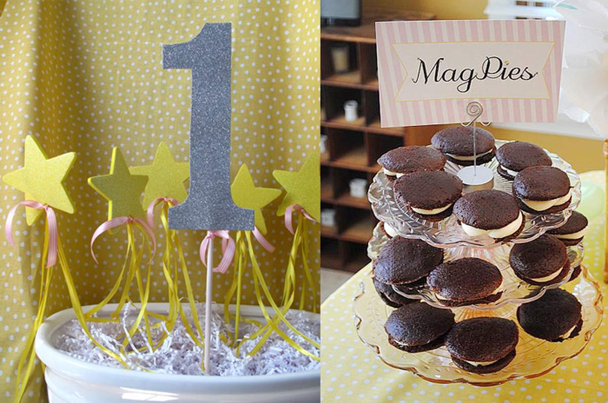 Twins Girls First Birthday - Sunny yellow, pink stripes & paper flowers