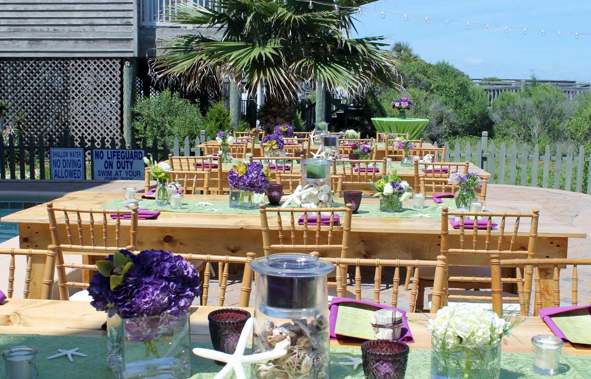 Beach Destination Wedding - Green and Purple Chic