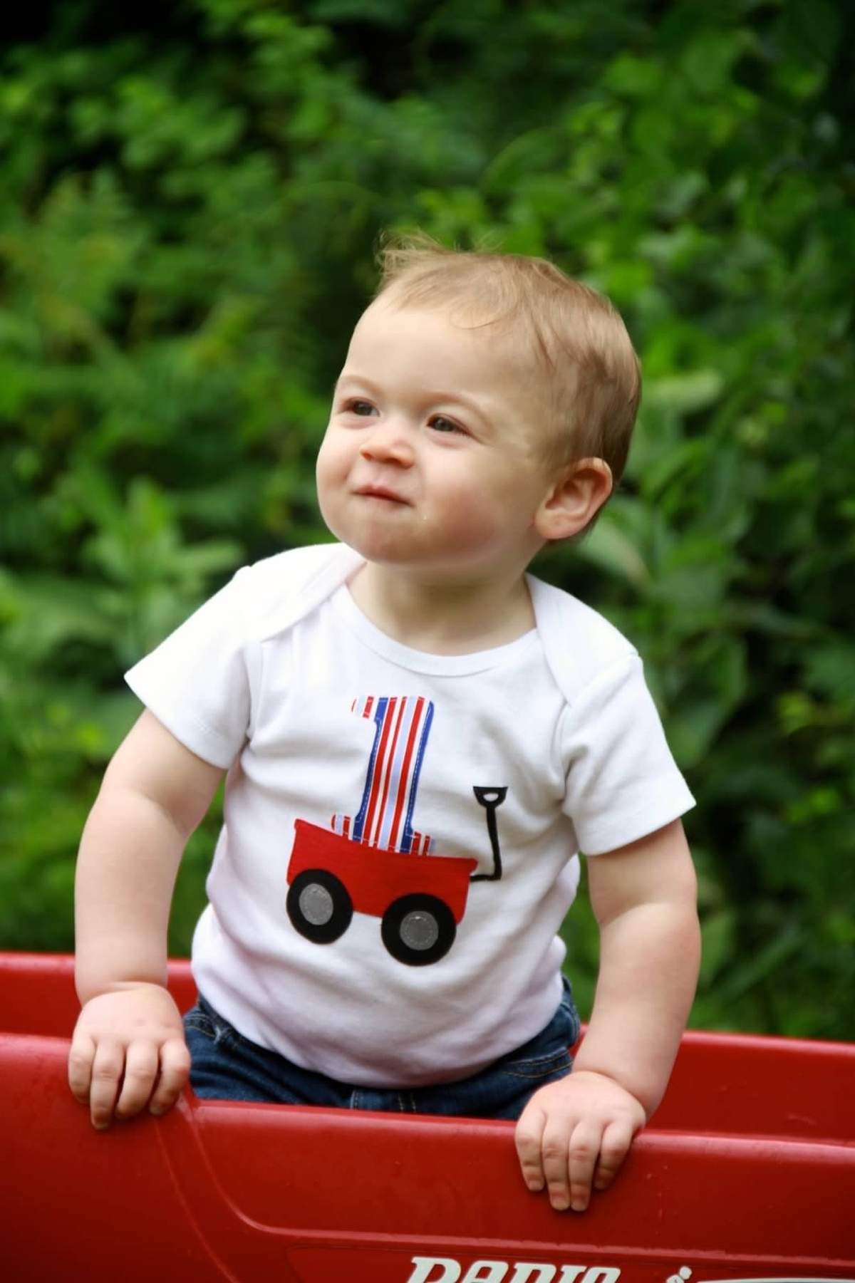 James' 1st Birthday - little red wagon