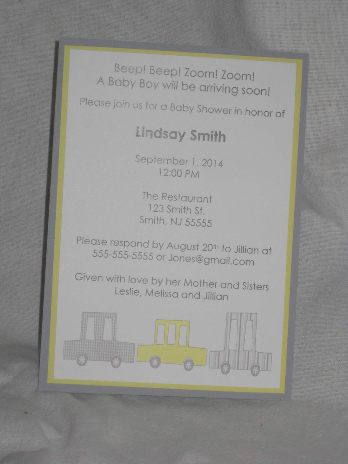 Yellow and Gray Car Baby Shower - Yellow and Gray Car Baby Shower