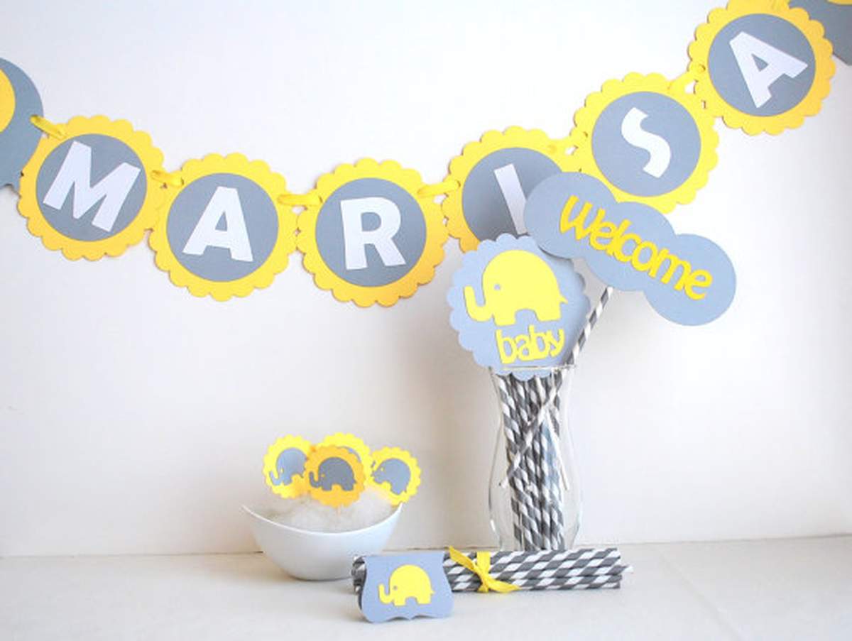 Elephant Baby shower Grey and Yellow - Elephant
