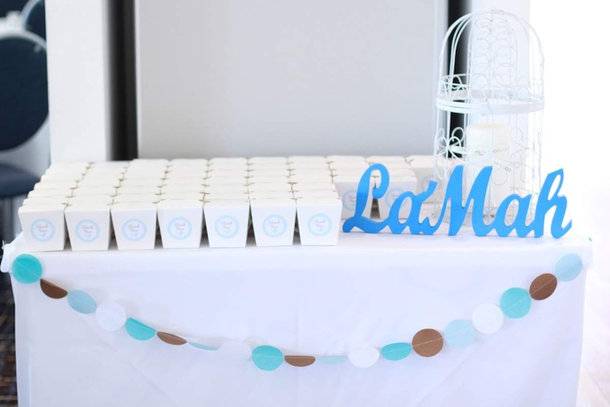 La'Mah's Christening Celebration - Boyish colours, with a tree and blue bird, to match the invitation