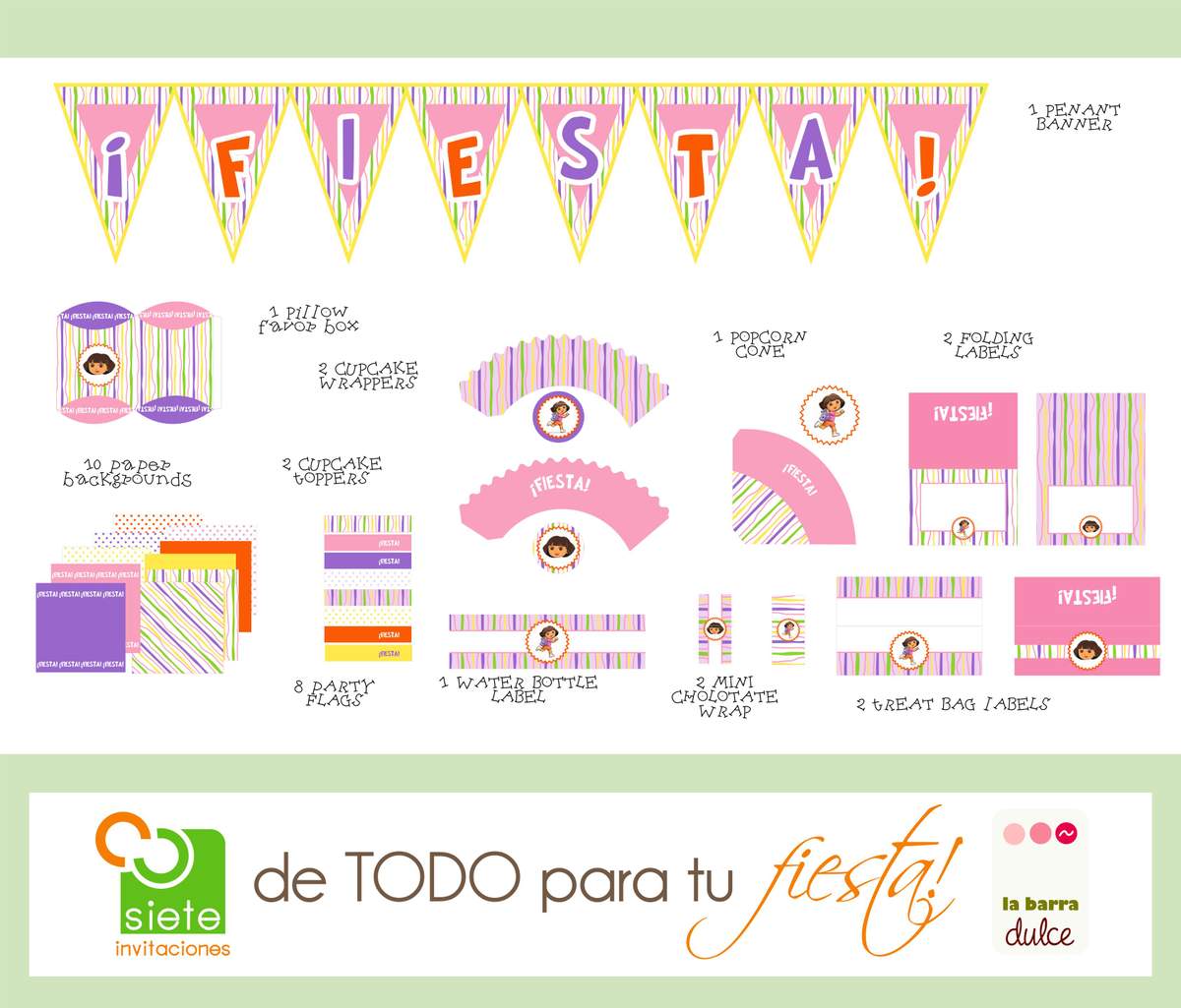 Dora Pink party - Dora the Explorer purple pink flowers