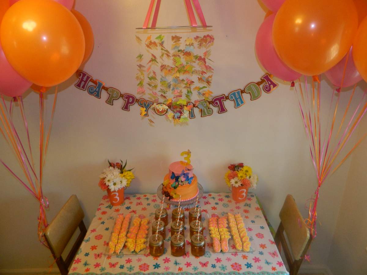 O's Pink and Orange Butterfly 3rd Birthday - Pink and Orange Butterflies