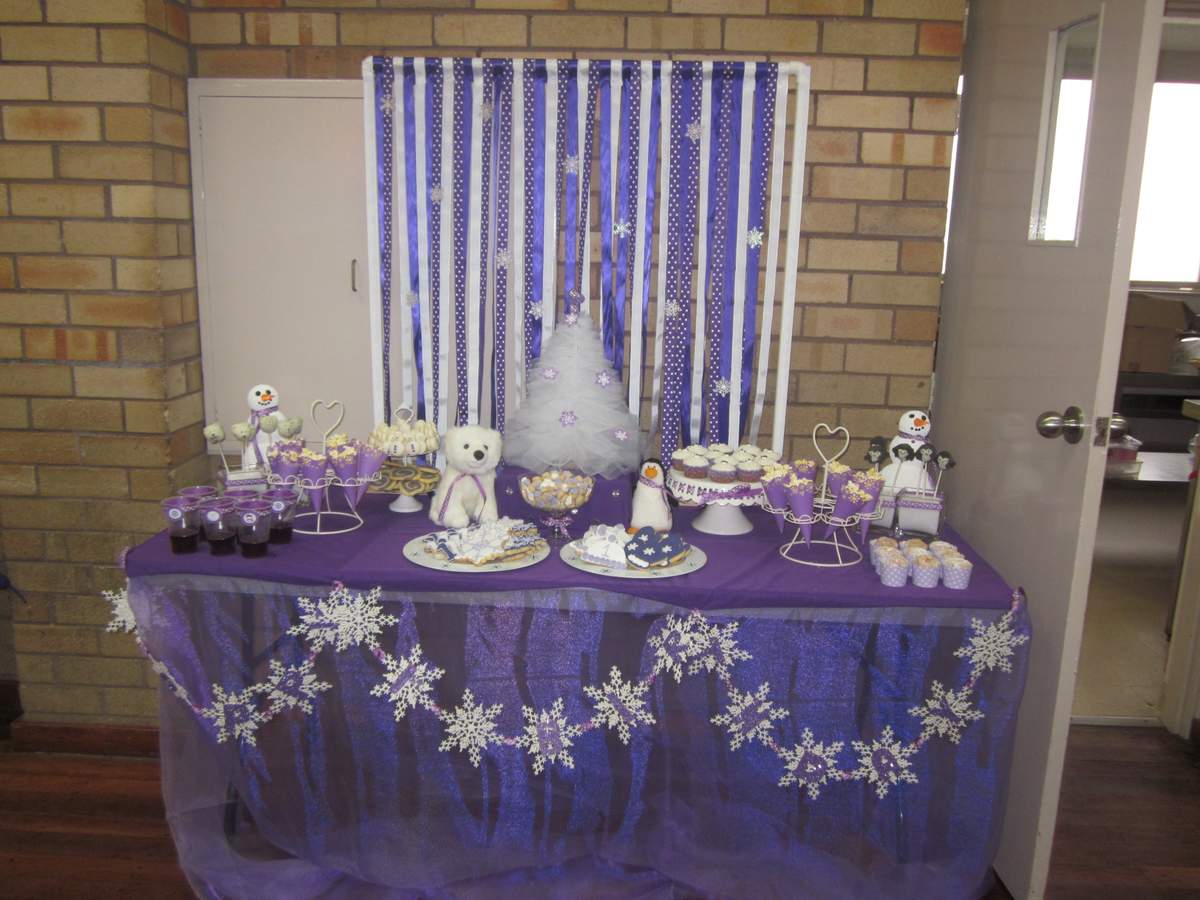 Ciara's Winter "One"derland - winter, snowmen, snowflakes, purple and white
