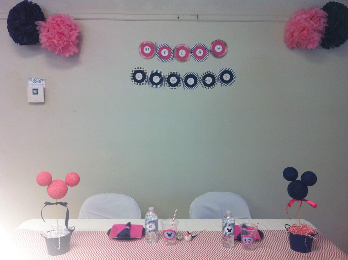 Pink and Navy Twin Baby shower - Baby Mickey and Minnie
