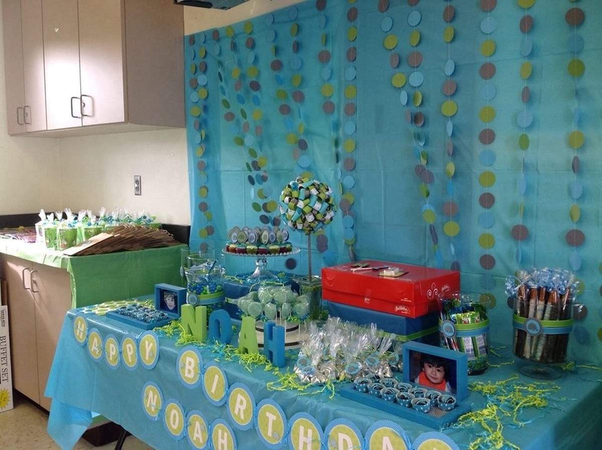 Noah's 1st Birthday - Turquoise lime green elephant polka dot 