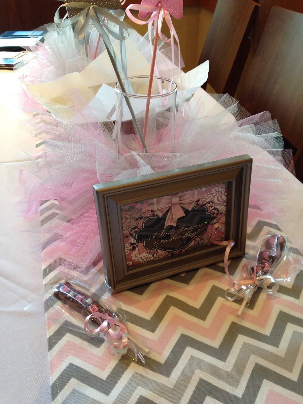Pink chevron damask baby shower - None