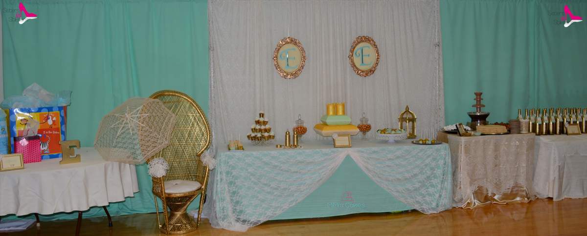 vintage baby shower - vintage, gold and mint