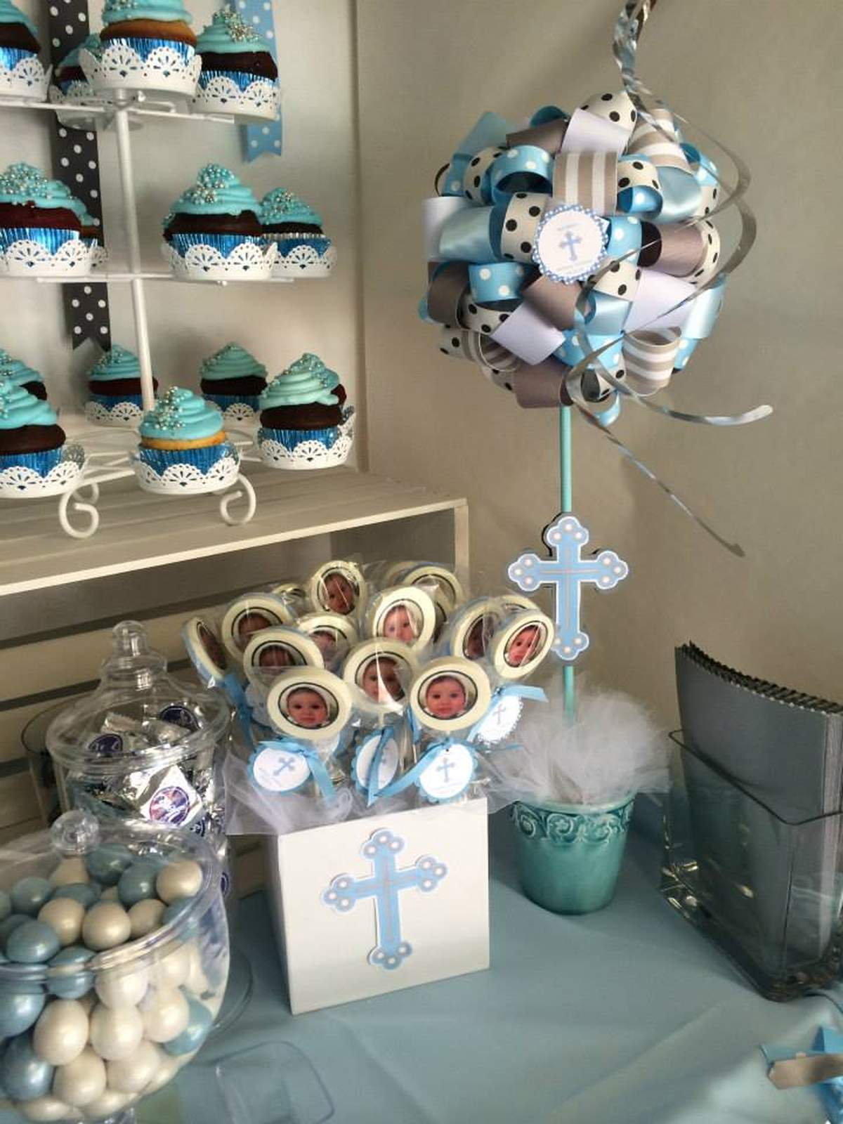 BLUE AND GRAY Baptism Party Ideas Photo 8 of 16 Catch My Party