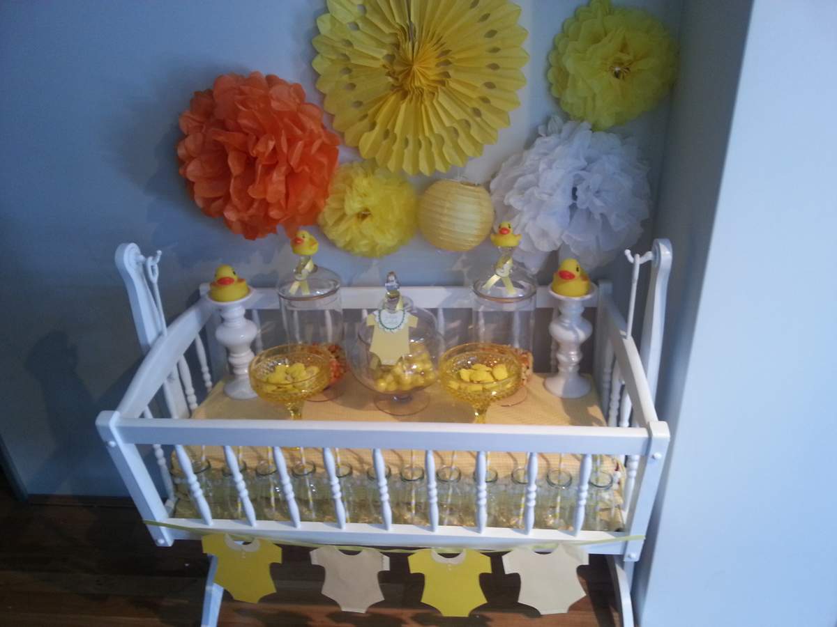 Yellow Bassinet Baby Shower - Yellow rubber duck and Onesie