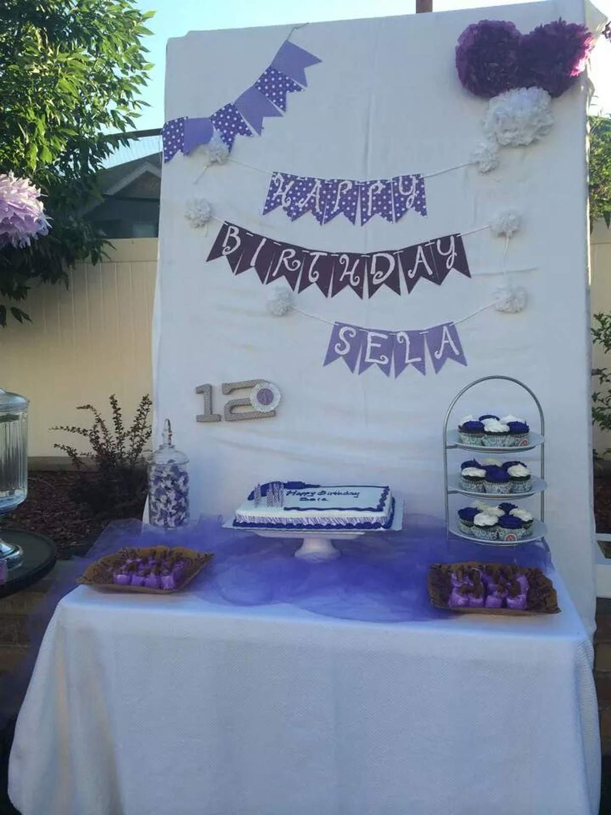 Selas 12th birthday party - purple and white 12th birthday party