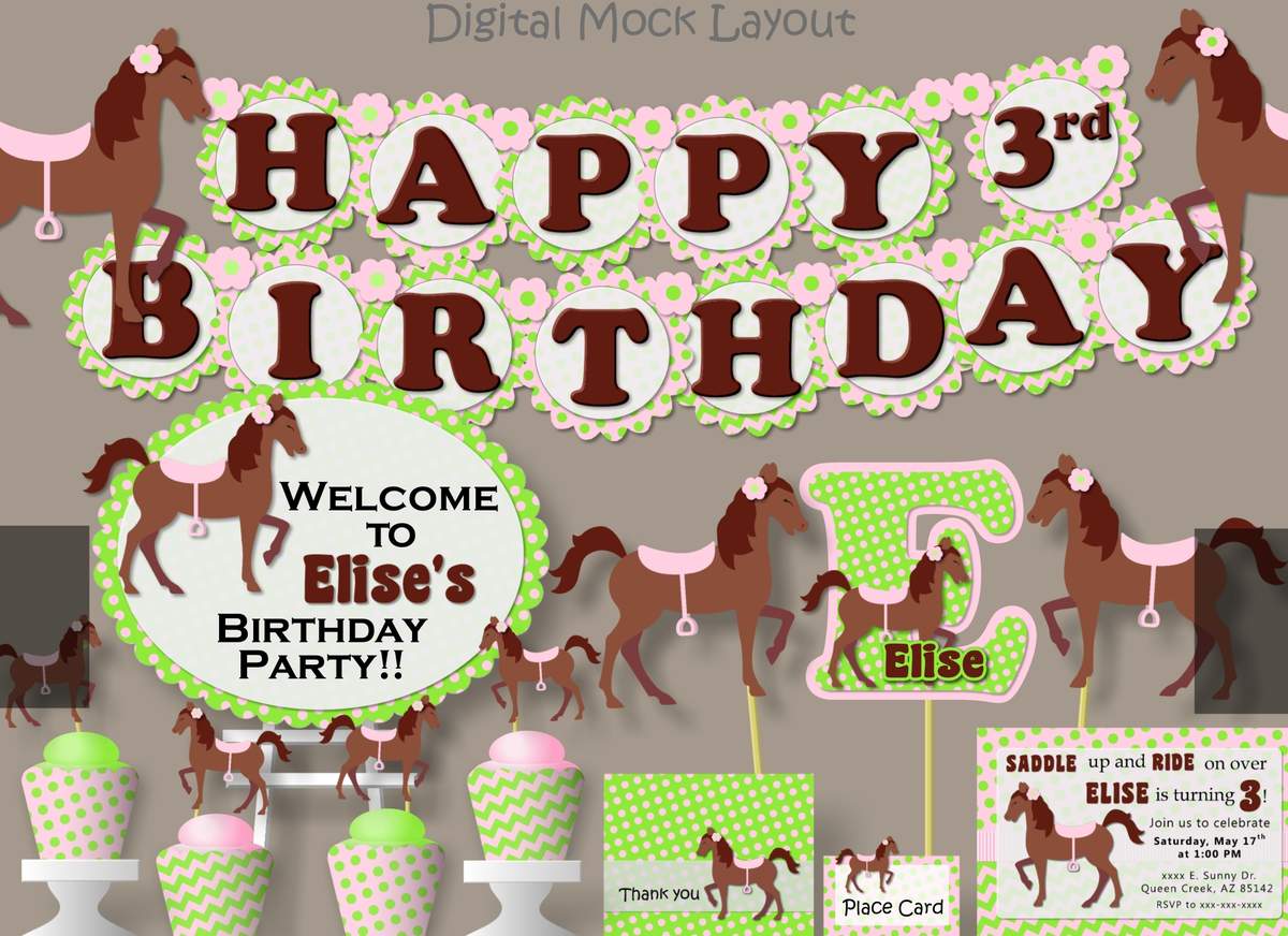Pony Birthday Party - Light Pink Lime Green Pony Birthday Party
