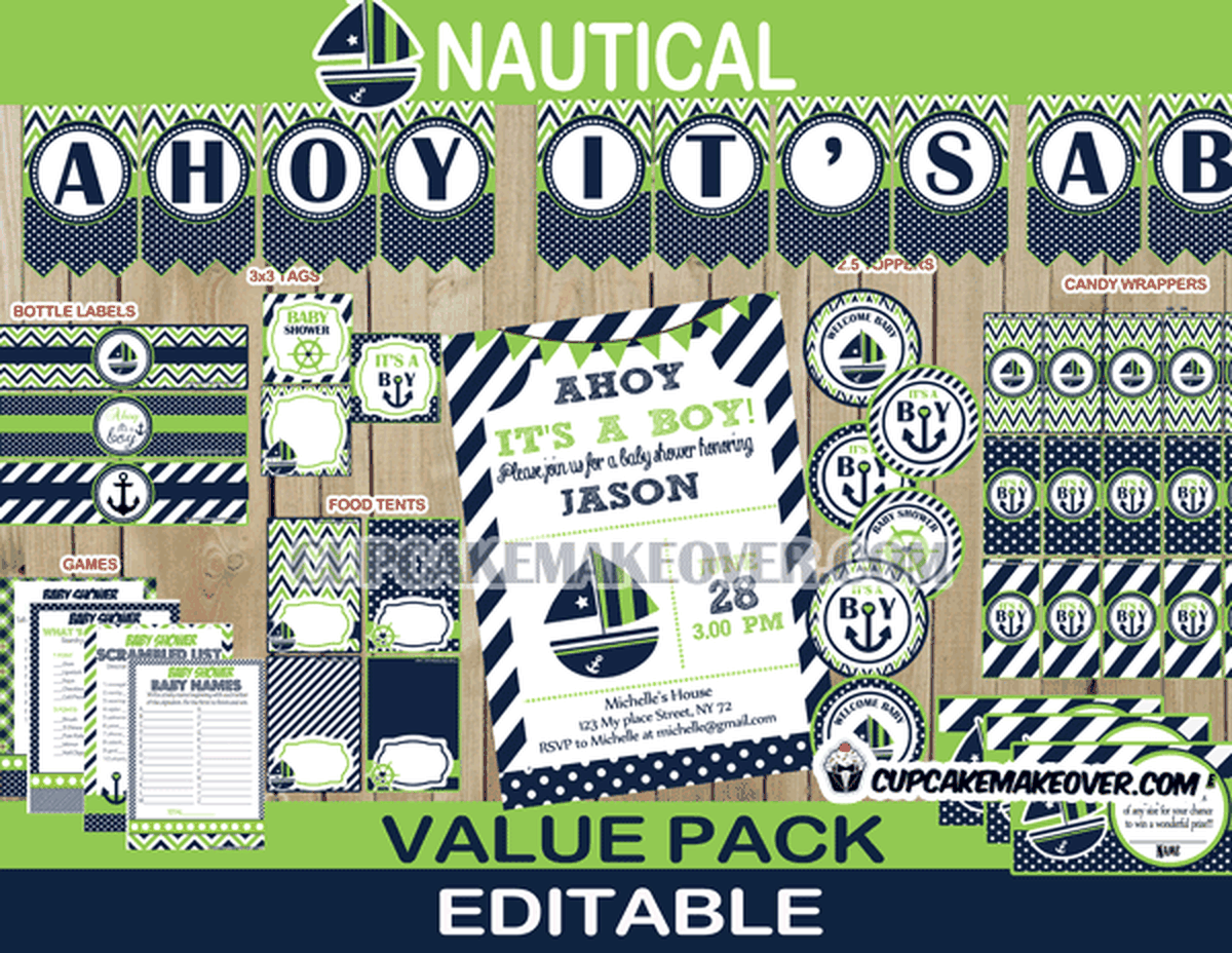 Green and Blue Nautical Baby Shower Theme - Nautical